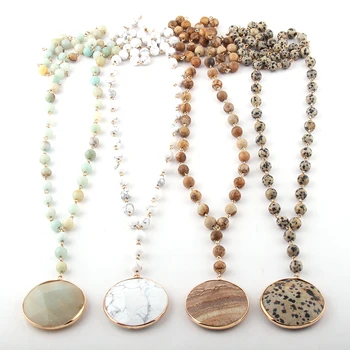 

Fashion Bohemian Jewelry Semi Precious Stones Rosary Chain Matching Stone Pendant Necklaces For Women Ethnic Necklace