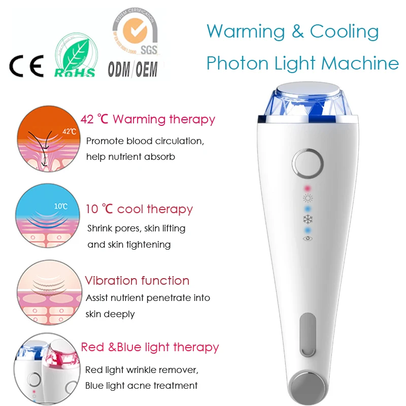 Звуковая вибрация горячая холодная синяя красная светодиодная маска для лица терапия кожи увлажнение пор минимайзер лифтинг для лица аппарат для подтяжки кожи