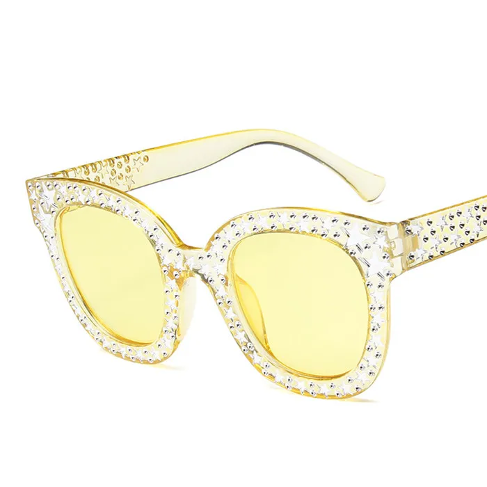 Роскошные квадратные солнцезащитные очки для женщин, фирменный дизайн, Ретро стиль, кристальная звезда, солнцезащитные очки для женщин, женские зеркальные солнцезащитные очки, zonnebril dames - Lenses Color: Yellow