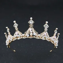Vintage Baroque Gold Hair Accessories For Women Pearl Crystal Queen Crown Tiara Handmade Bridal Diadem Wedding Hair Jewelry