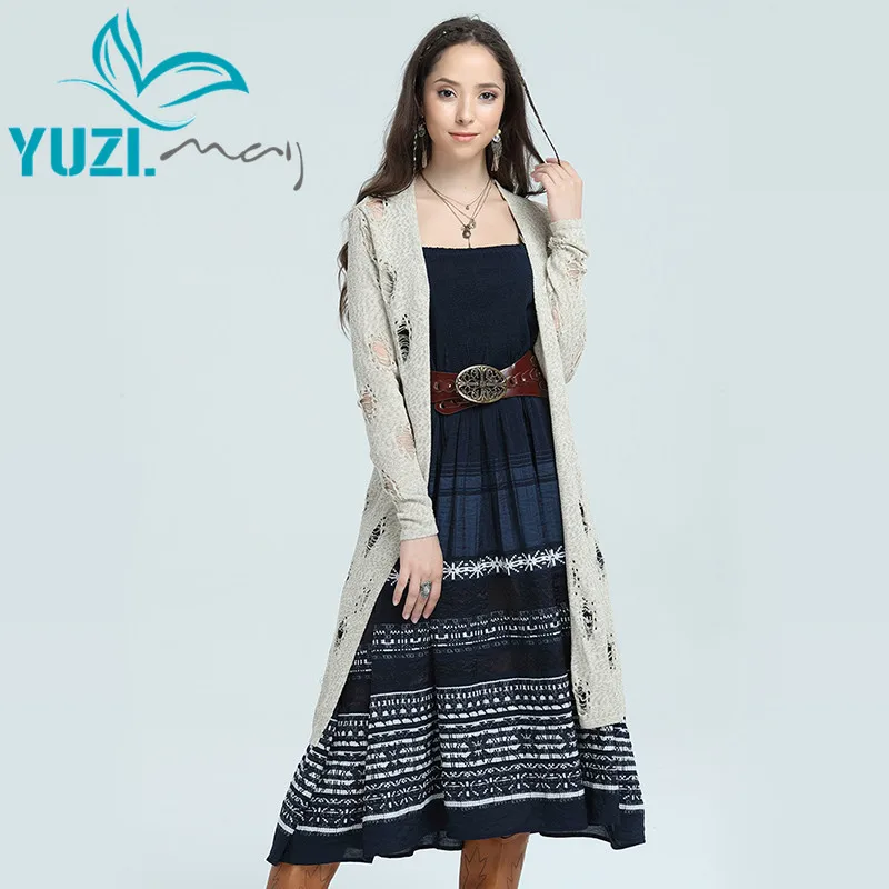 Cardigan Women 2017 Yuzi.may Boho New Cotton Wool Sweater Scarf Collar Hollow Out Long Sleeve Cardigans B9221 |