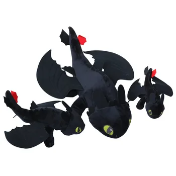 

3pices 1set Dragon Master 2 night furys toothless teeth lying posture Q version to the Black Dragon Plush Toy Soft Kids doll