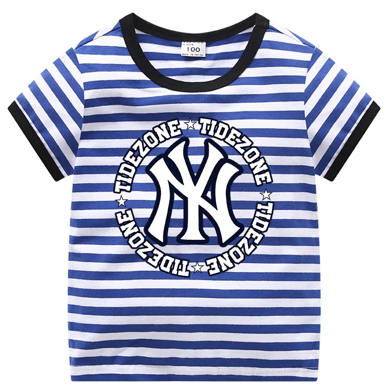 

Children's shirt T-shirt 2019 new boys and girls children baby cotton shirt red striped short-sleeved T-shirt 2 4 6 8 years