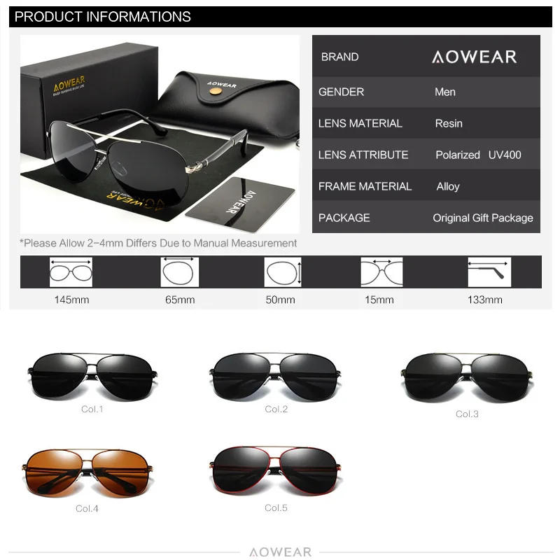 AOWEAR, поляризационные солнцезащитные очки, мужские, люксовый бренд, пилот, солнцезащитные очки для мужчин, HD очки для вождения, для водителя, Oculos Gafas De Sol A752