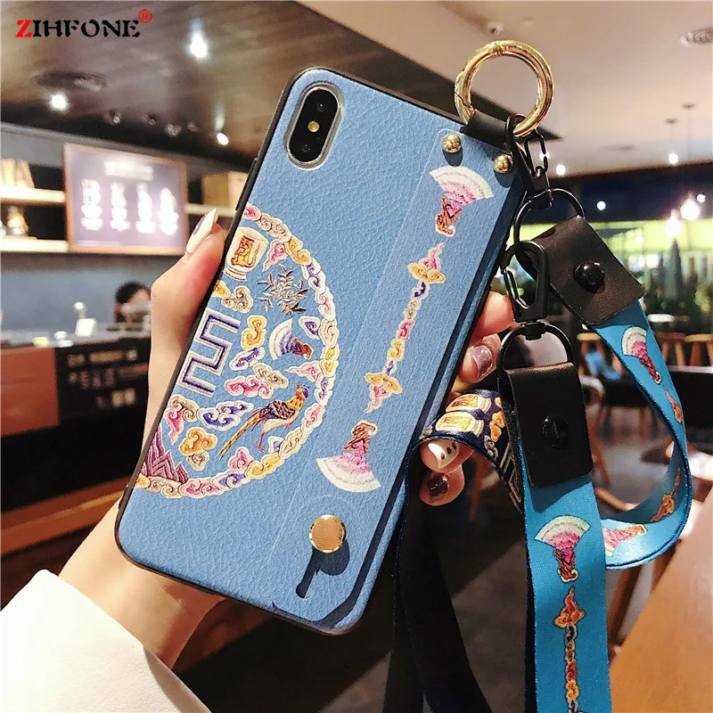 

Luxury Vintage Court Phone Case For Xiaomi Mi 8 9 case Wristband Holder Leather Back Cover Lanyard for Xiaomi Mi 8 SE Lite Case