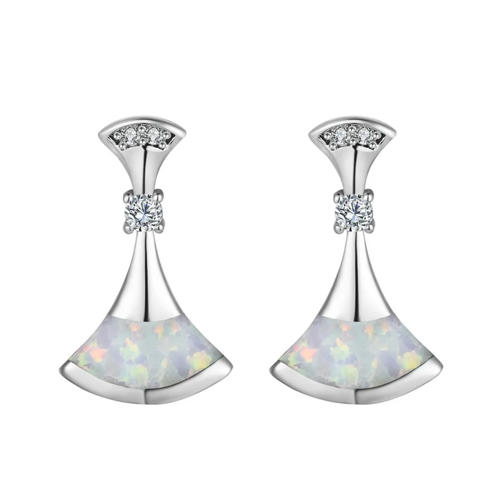 

Geometric Fashion Women 925 Sterling-Silver Zircon Wedding Earrings White/Blue Fire Opal Stud Earrings Jewelry