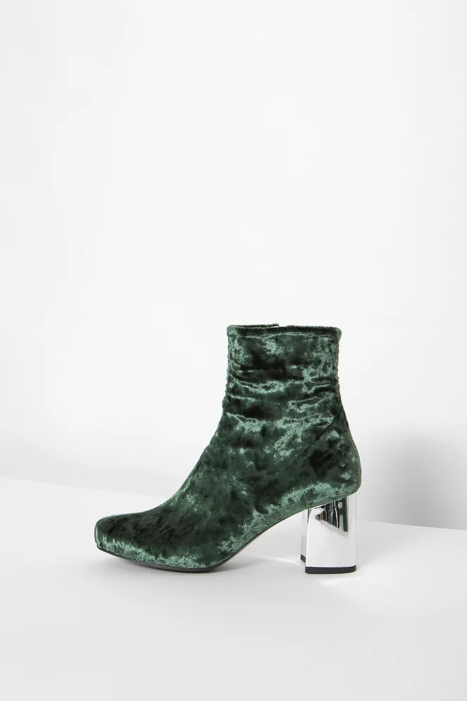 

Hot sale winter blue shoes woman velvet boots mid-calf chunky heel boots for women slip on zapatos mujer
