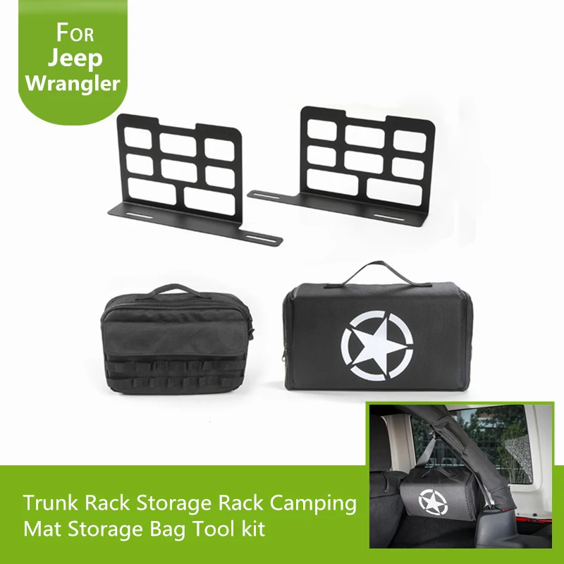 

Auto Trunk Interior Metal Rack Storage Shelves + Tool Kit Storage Bag + Camping Mat For Jeep Wrangler JK 2007 Up Car Styling