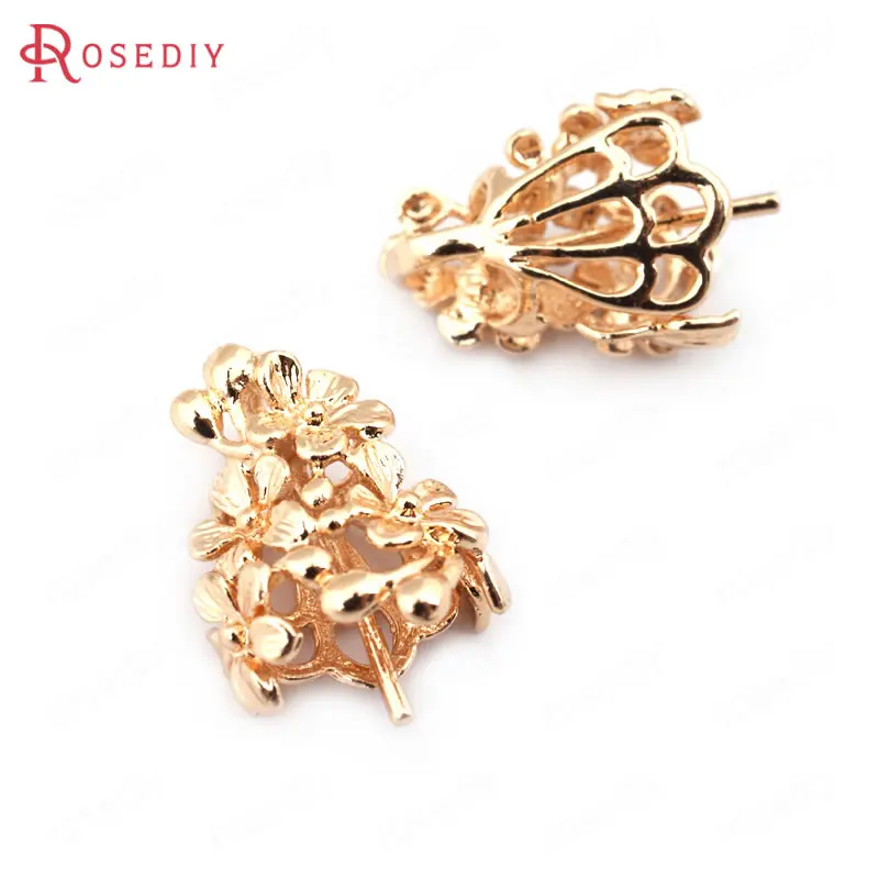 

(34058)10PCS 20*13MM 24K Gold Color Plated Brass Half Hole Flower Beads Caps High Quality Diy Jewelry Findings Accessories