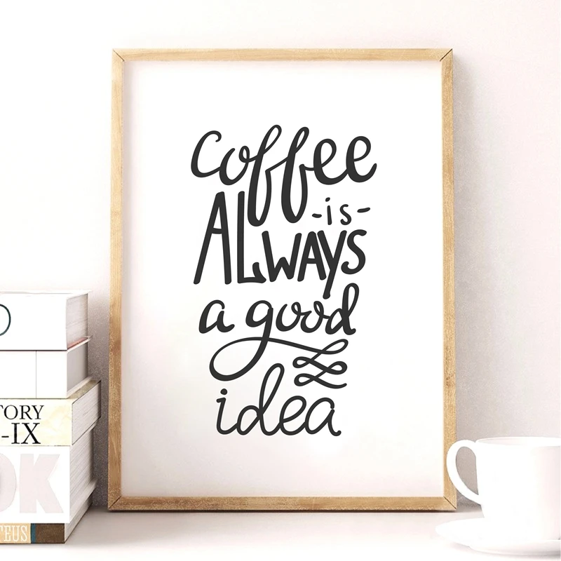 Кофе Цитата Печать на холсте плакат, простой, Стиль Настенная картина для украшения дома кофе, Wall-Art декор