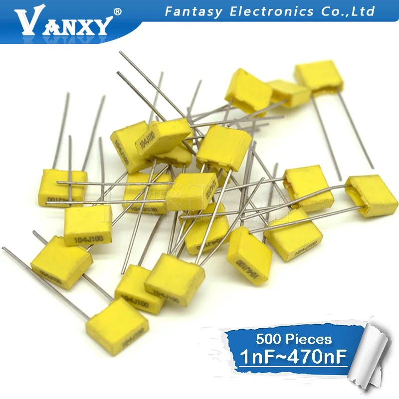 

500PCS Correction Capacitor 1nF ~ 470nF 5mm 100nf 10nf 47nf 22nf 1nf 0.47uf 0.1uf Polypropylene Safety Plastic Film Capacitor