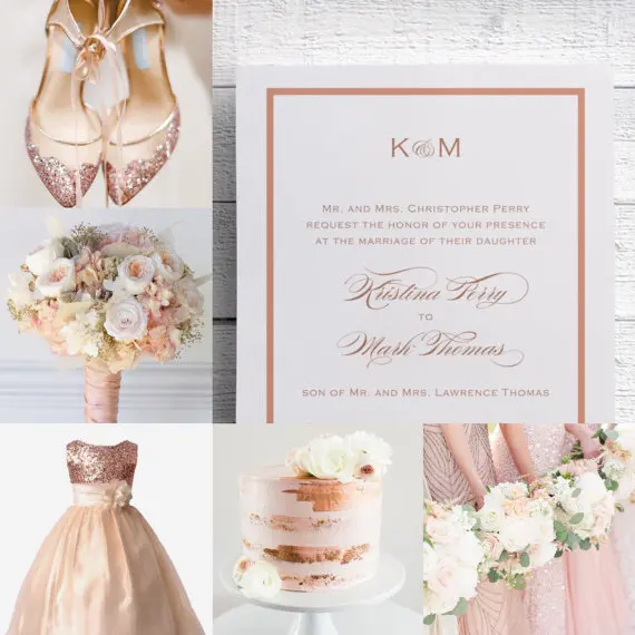  Elegant Rose Gold Foil Print Wedding Invitations - 32847699405