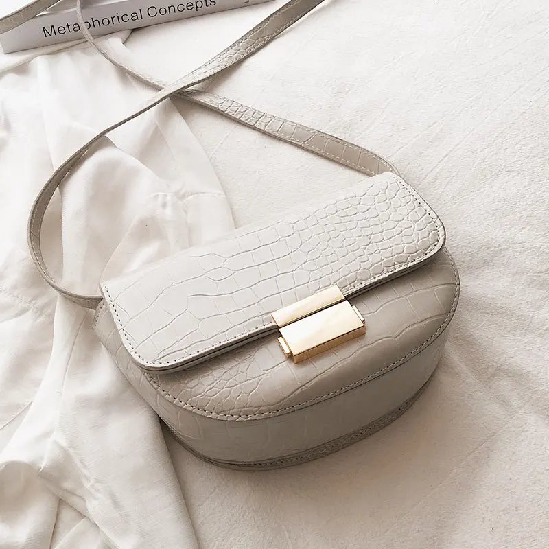 

Stone Pattern Solid Color Half Moon Saddle Flap Purse 2019 Women Crossbody Bag Female Korean Version Shoulder Bag