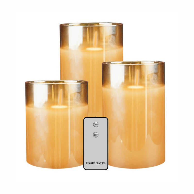 3-Piece Suits LED Electronic Glass Candles with Remote control Flameless Pray Candle Lamp Tealight Romantic Home Decor |