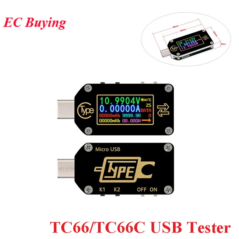 USB вольтметр Амперметр TC66 TC66C с цветным ЖК дисплеем измеритель напряжения и тока