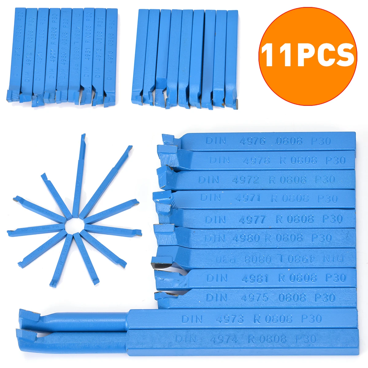 

11pcs Carbide Tipped Bit Set 8x8mm Shank Brazed Turning Tool For Welding CNC Metal Lathe