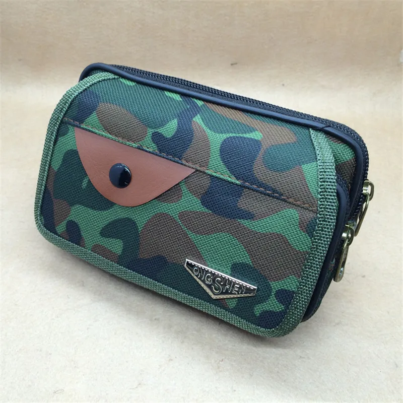 

long camouflage canvas bag beintasche men's casual double zipper phone bag multi-user outside men's bag belt pocketNB127
