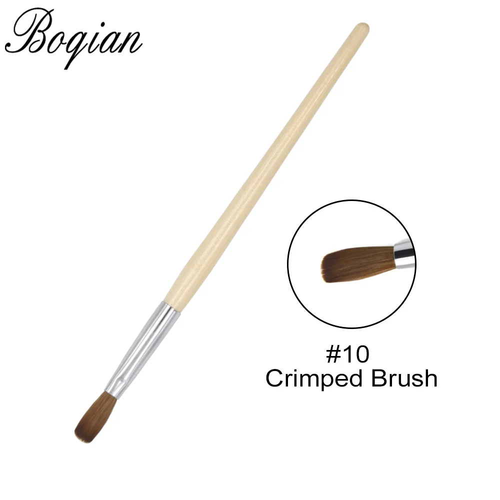 

BQAN 10PCS Crimped Brush Nail Art Brush #10 #12 Wood Handle Pen 100% Kolinsky Nail Art Tool Brush For Manicure