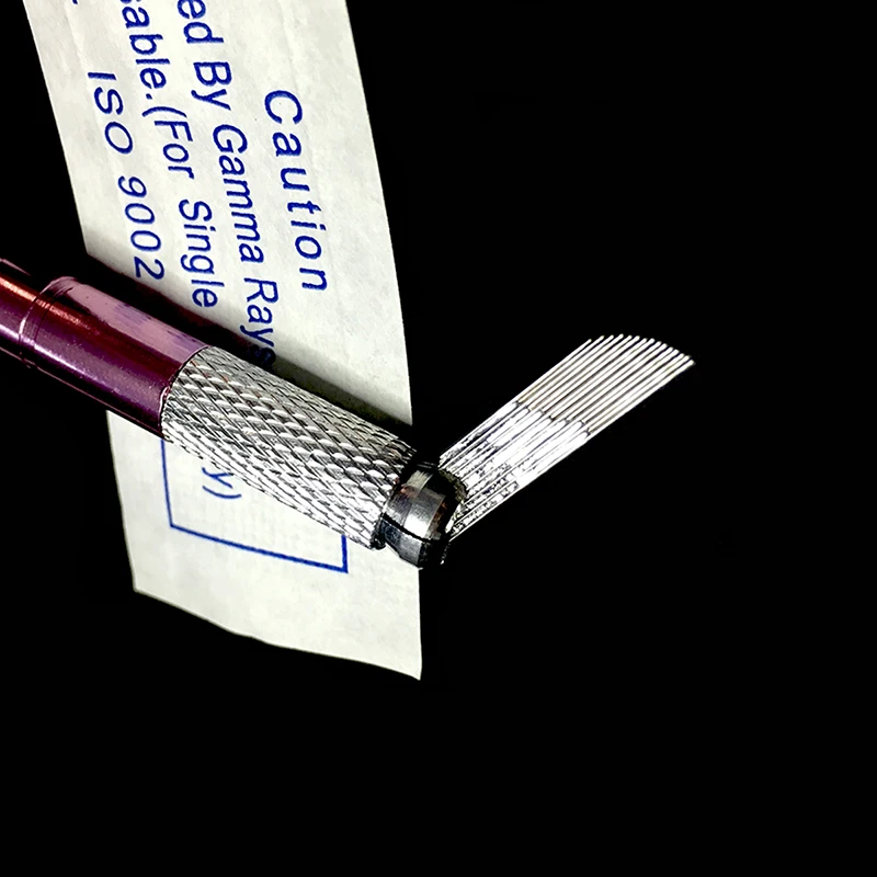 50 шт. 2 ряда 15 затенение ИГЛЫ Перманентный макияж бровей Тату микроблейдинг лезвие микробеструйная 3D вышивка ручная ручка машина