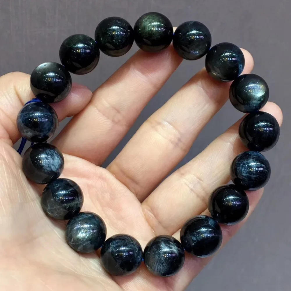 Natural Aquamarine Bracelet Cat Eye Effect Stone (1)