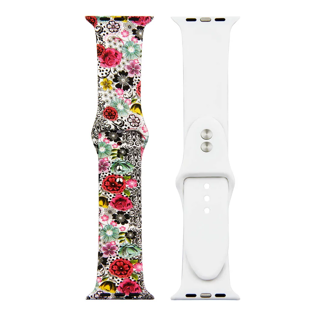 Печатный Леопардовый цветок силиконовый ремешок для Apple Watch 38 мм/40 мм 42 мм/44 мм спортивный ремешок для iwatch Series 1 2 3 4 5 браслет ремень