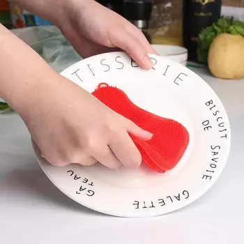 

1pc Kitchen Cleaning Brush Silicone Dishwashing Brush Pot Pan Sponge Scrubber Fruit Vegetable Dish Washing Cleaning Brushes