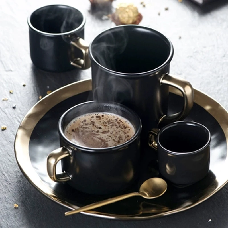 

Creative American Phnom Penh Ceramic Black Gold Mug Vintage matte black mug high-end simple coffee cup office tea cup