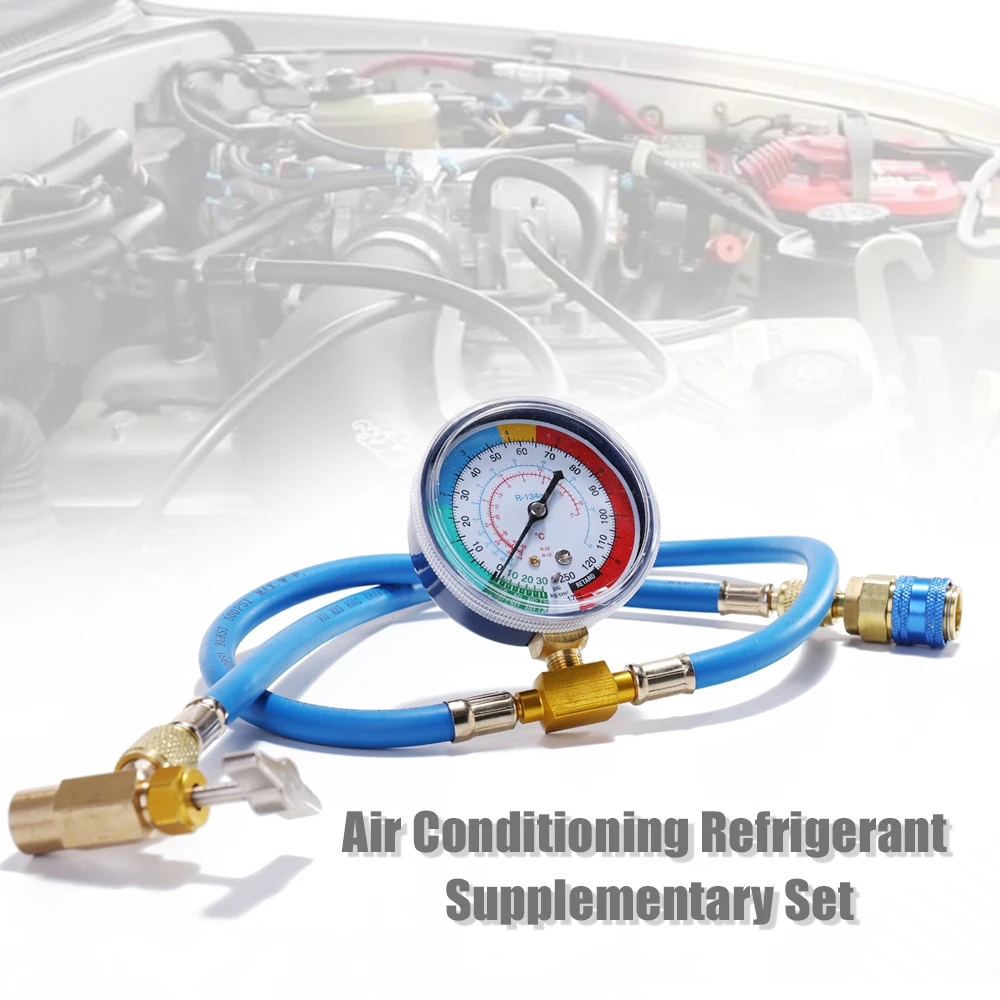 

Car AC Air Conditioning R134A Refrigerant Recharge Hose w/ Pressure Gauge Measuring Kit Copper Auto Car Accessories