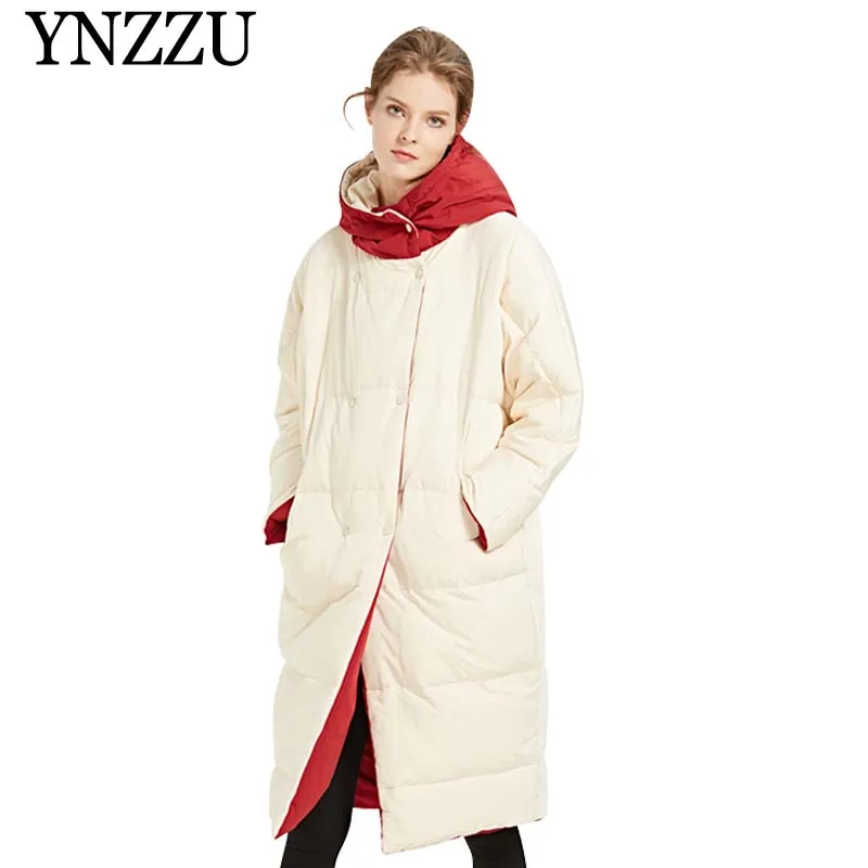 Korean Style 2019 New Winter Jacket Women Long Duck Down Coat Woman with Hooded Double Side Wear Sweet Warm Loose Outwears AO806