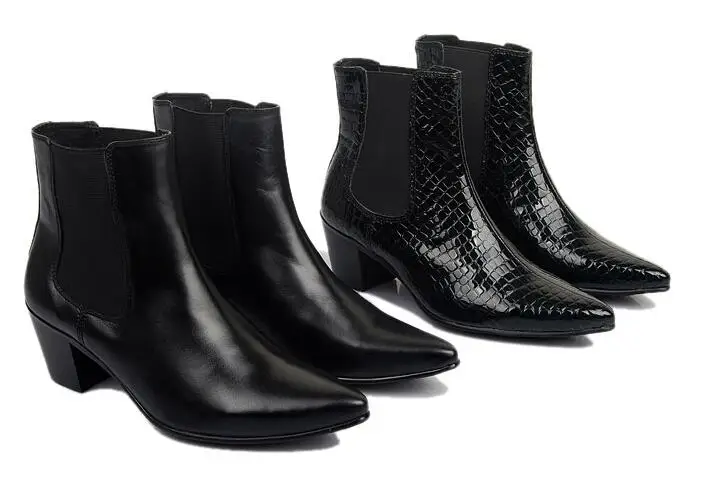 Pointed toe genuine leather Men Fashion Boots Elevator shoes Spring/Autumn British style Male Ankle boots High heels 1/4