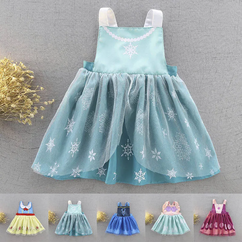 

Girls Anna Elsa Sofia Snow White Dress Kids Summer Cotton Smocks Feeding Princess Costume Mickey Children Cosplay Fancy Dress