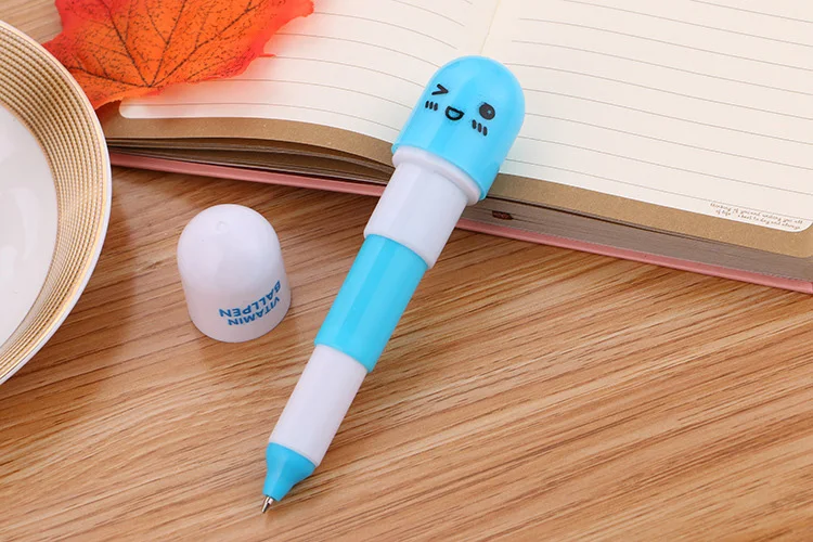 Kawaii симпатичная капсула шариковая Ручка канцелярия для учеников Мультипликация выдвижная ручка подарки для детей новые ручки - Цвет: Blue