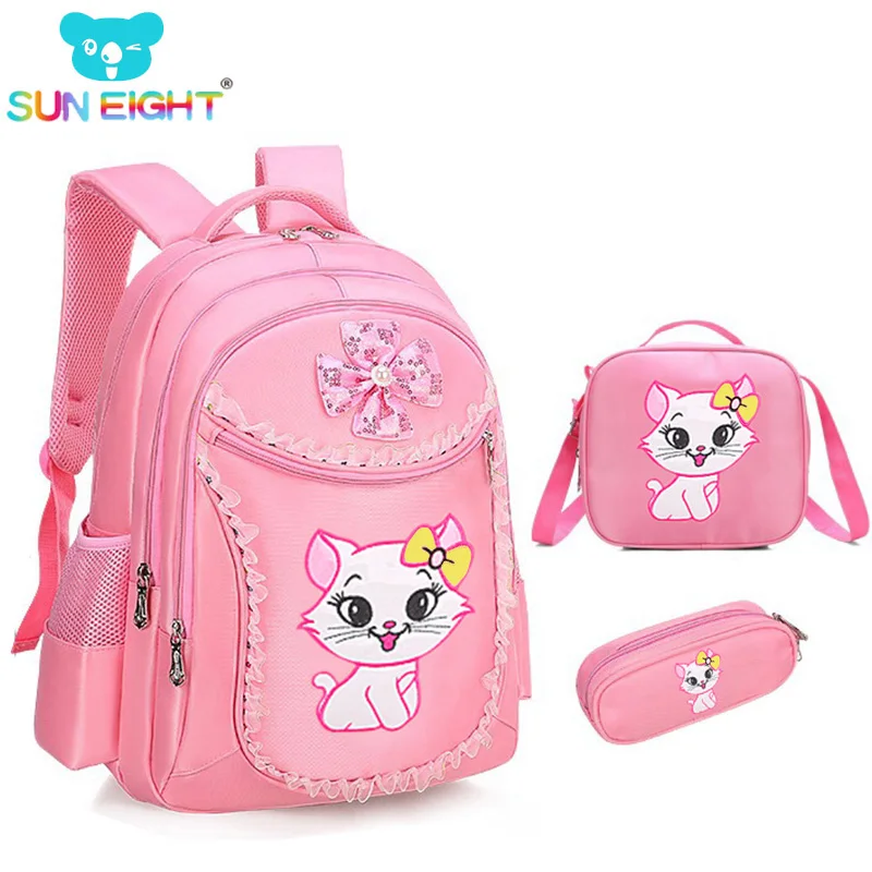 SUN EIGHT Sweet Cat Girl’s School Bags Cartoon Pattern Kid Backpack Children School Backpack Girl Bag