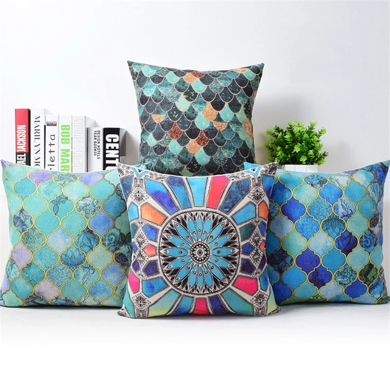 

Throw Pillow Moroccan Series Mosaic Cushion Cotton Linen Flower Animal Green Home Decorative Sofa Car Deocr Cojines HH003