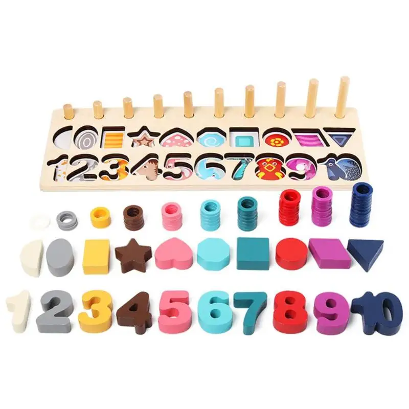 Лунная Цифровая форма тройной в одном логарифмическая доска деревянная детская головоломка игрушки деревянные игрушки математическая игрушка количество цветная форма Когнитивная игрушка