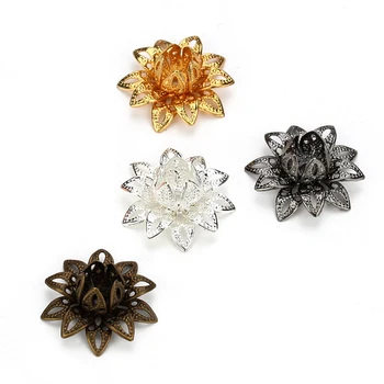 

40 Pieces Beautiful Bead 16mm Silver Tone Flower Bead Caps for Bracelet Accessories Jewelry Making Black and Gold