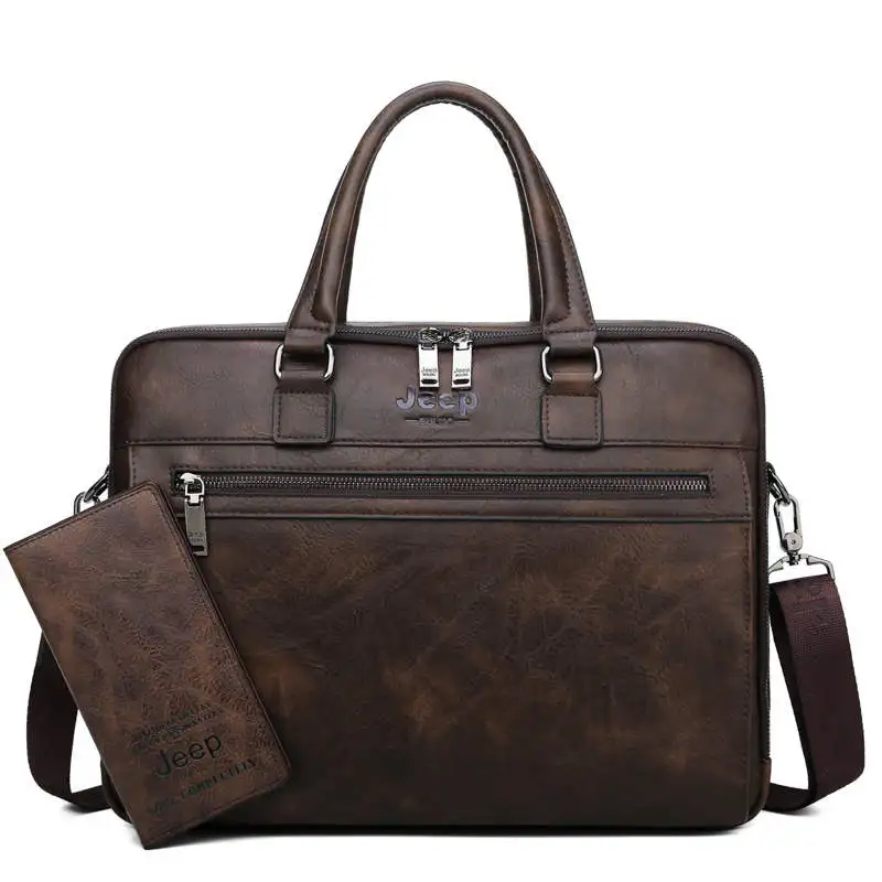 Мужской деловой брендовый портфель jeep buluo, оранжевый портфель для ноутбука 14", сумка для путешествий, брендовая сумка с ремнем через плечо, все сезоны - Цвет: 6673-8888-Brown