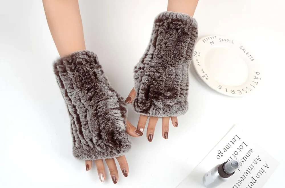 MIARA.L wholesales otter rabbit fur hand-woven dew point half-finger thickened thermal winter protective wrist long gloves