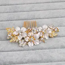 Hot Selling Art Deco Clear Rhinestones Crystals Flower Leaf Alloy Wedding Hair Comb Bridal Hair Accessories