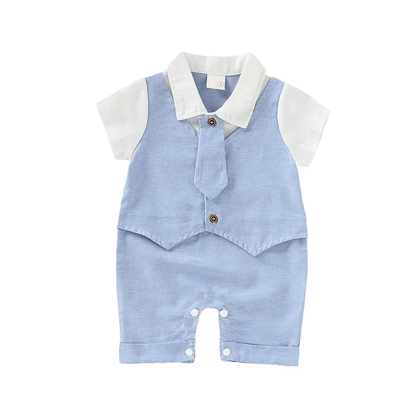 The new fashion cute design Infant Baby Boys Short Sleeve Gentleman Romper Necktie Tie Solid Print Jumpsuit  (16)
