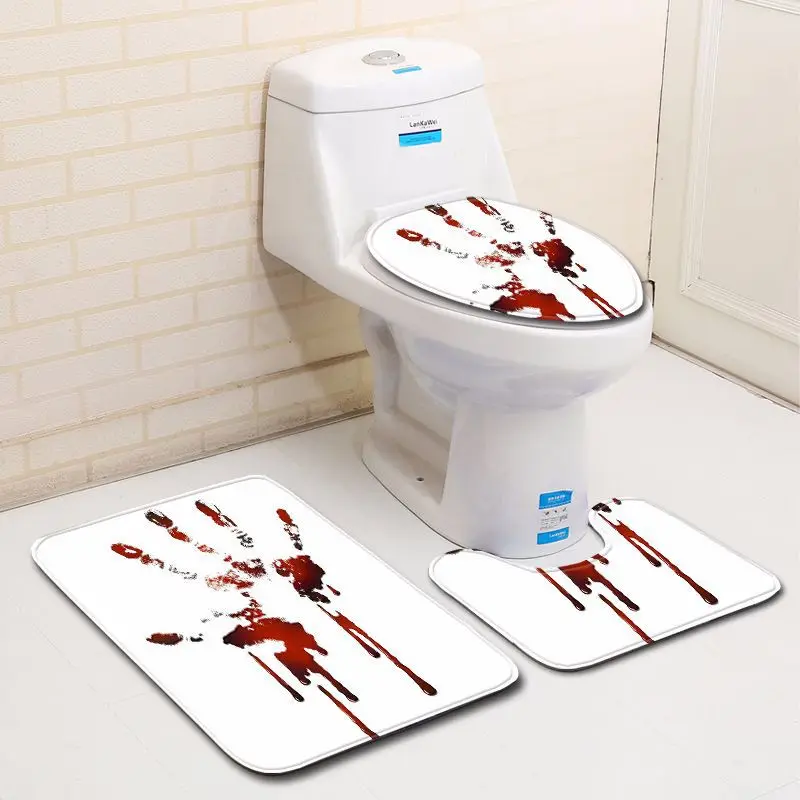 Stocked Blood Handprint Carpet Bathroom in Bath Mats Non Slip Toilet Mat Accessories Flannel Contour Rug Foot Pad for Home Decor - Цвет: C015