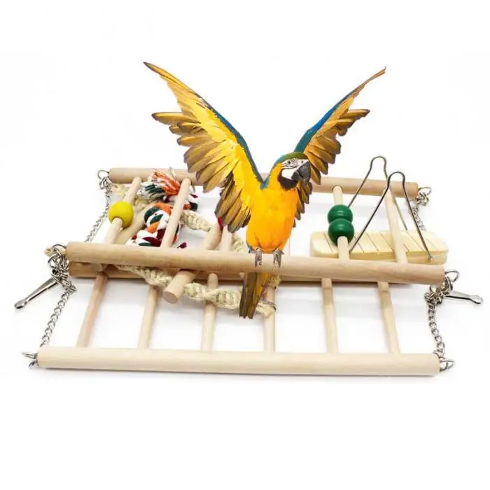 Высококачественный деревянный двойной лестничная площадка игрушечные попугаи белка, птица веревочная лестница клетка для попугая аксессуары для лестницы Поставки инструмента DA