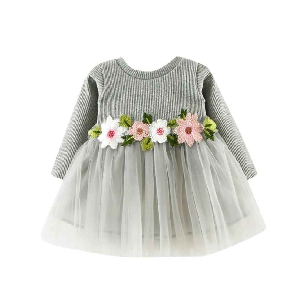 Милое модное платье для малышей в Корейском стиле простое платье-пачка принцессы с длинными рукавами и круглым вырезом для маленьких девочек vestiti neonata estivi - Цвет: Gray