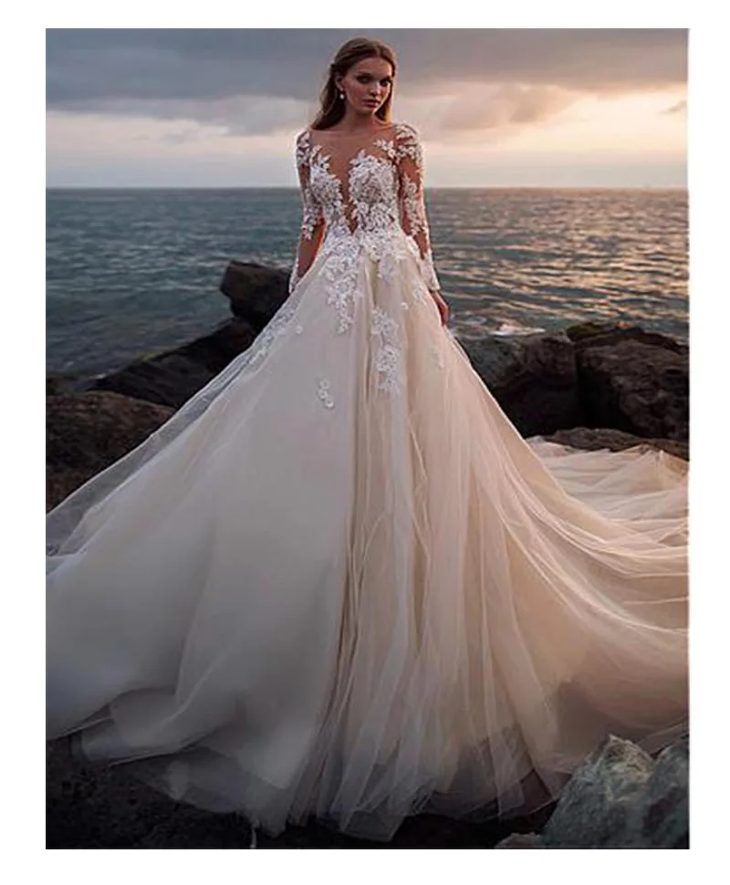 LORIE сексуальное кружевное свадебное платье трапециевидной формы, длинное свадебное платье со шлейфом, высокое качество, Новые свадебные платья
