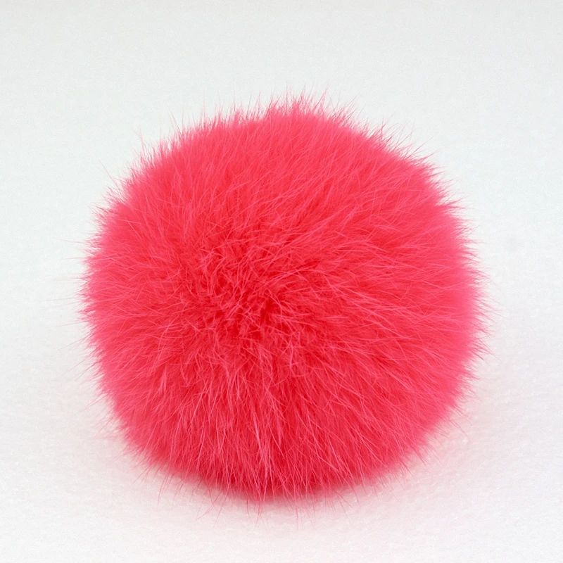 8cm Nature Genuine Rex Rabbit Fur Ball Pom Pom Fluffy DIY Winter Hat Skullies Beanies Knitted Cap Pompoms TKF001-pink - Цвет: watermelon