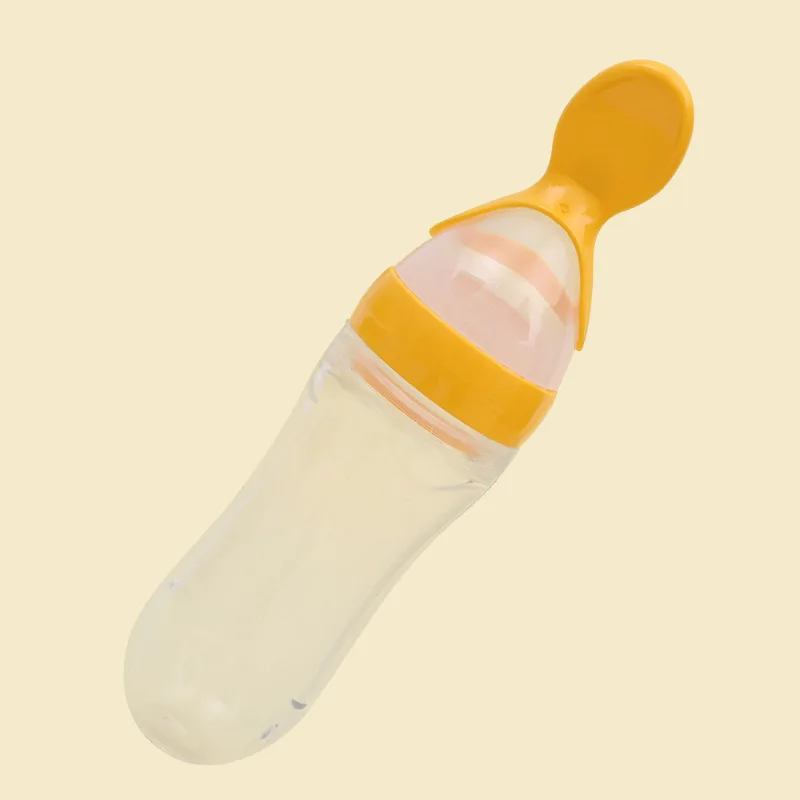 90 мл прекрасные безопасные для младенцев силиконовые принадлежности для кормления с ложкой кормушка рисовая бутылочка для каши лучший подарок - Цвет: Цвет: желтый
