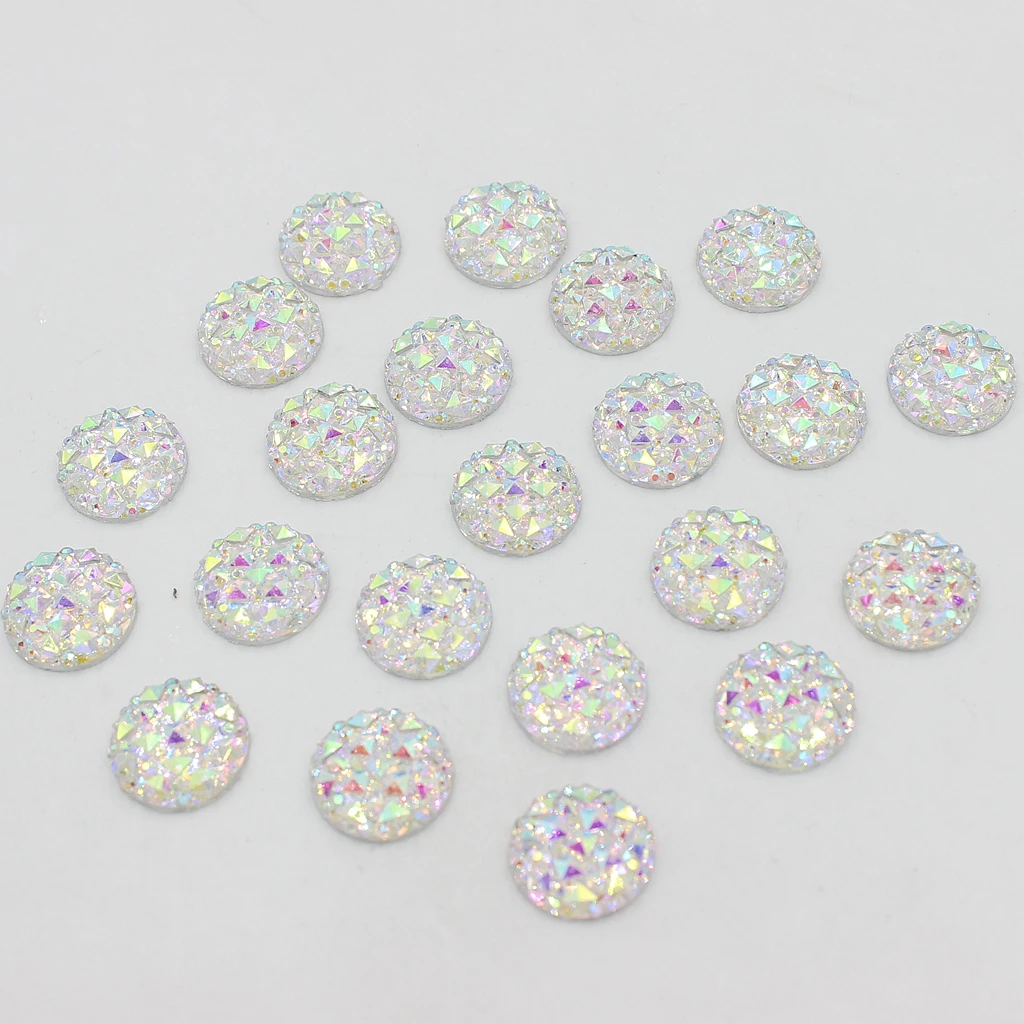 50pcs 12mm Resin Round Dotted Cabochon Flatback Embellishments White