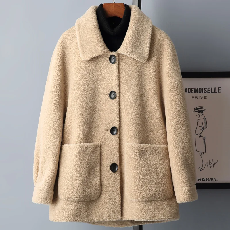 

Golomise&Imbettuy Real Composite Lamb Fur Coat Women Genuine Shearling Wool Fur Coat/Jacket with Faux Suede Leather Liner