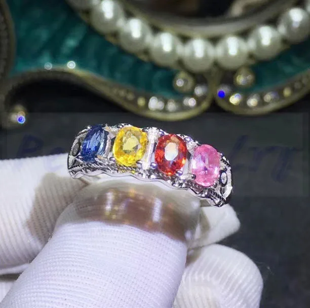 Кольцо с натуральным настоящим сапфиром, 0.35ct* 4 шт., драгоценный камень, серебро 925 пробы,, хорошее ювелирное изделие для мужчин или женщин# J19011812