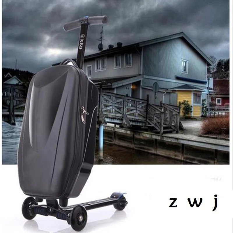 

PC 21 inches students scooter luggage suitcase boy cool trolley case 3D extrusion business Travel skateboard luggage child